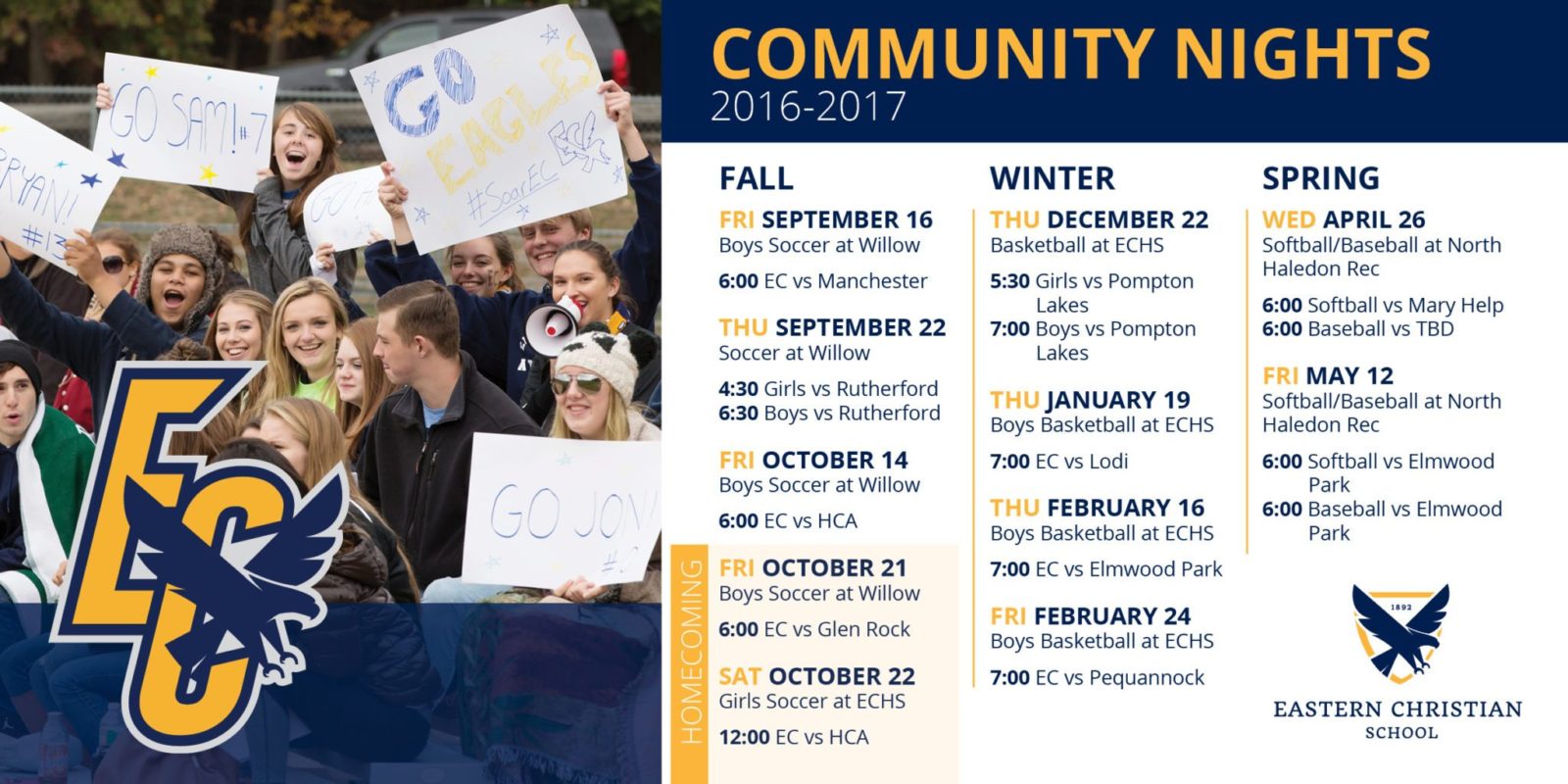20162017 Community Night Calendar Eastern Christian School