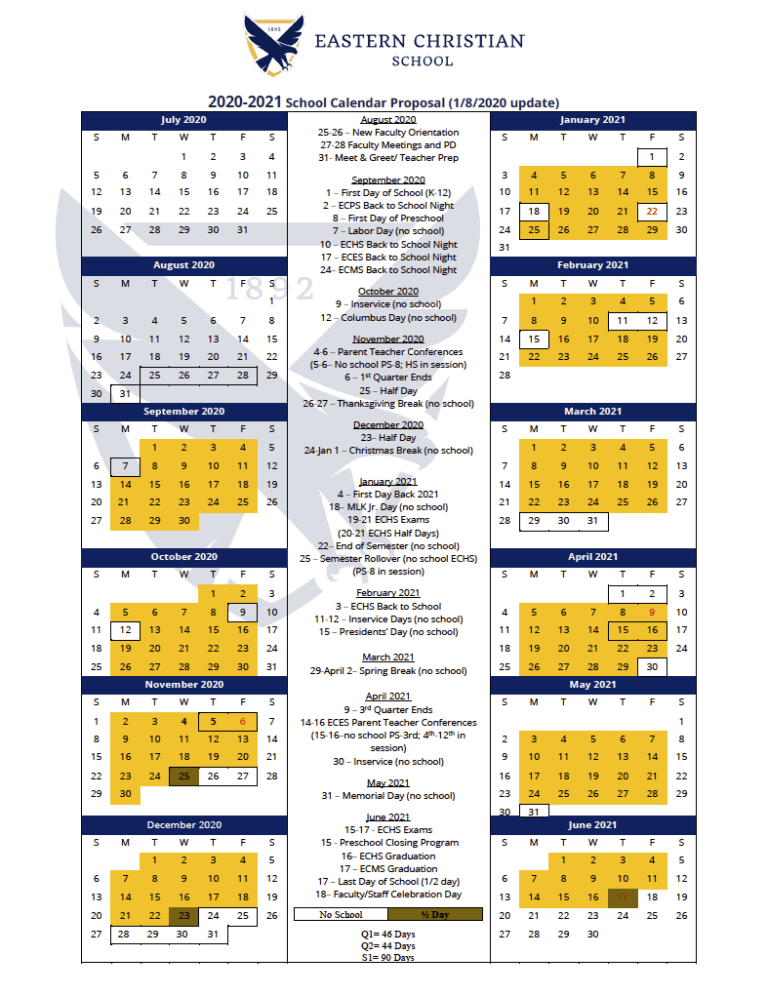 The 2020-2021 School Calendar is Here! - Eastern Christian School