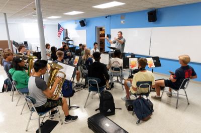 Ensemble practice in the band room