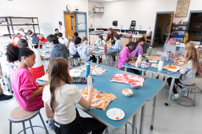 Students creating in art class